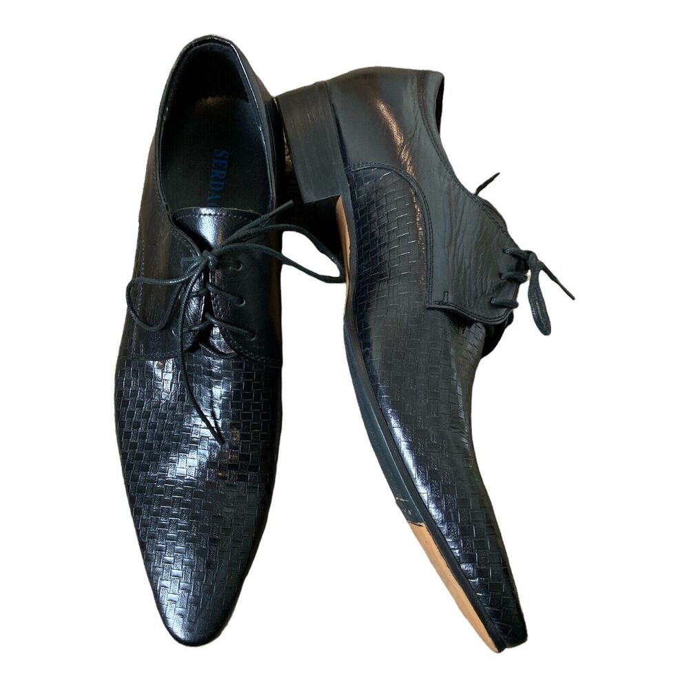 Serdaomani Men’s Black Leather Point Dress Shoes 7.5 EU 40 - Picture 2 of 8